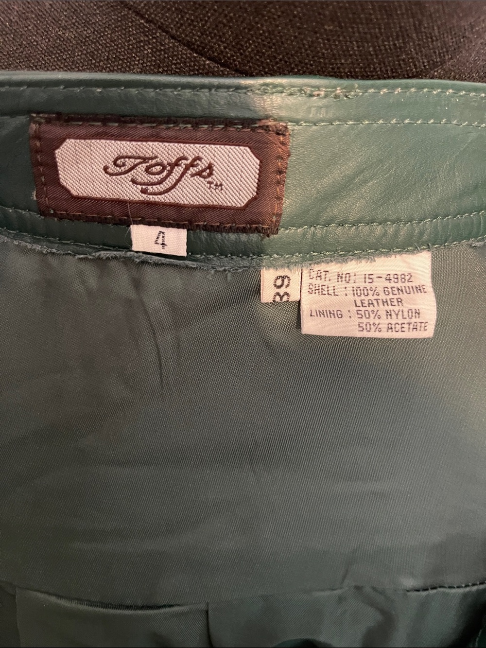 Vintage Toffs Leather Midi Skirt Emerald Green Button-Front Pleated A-Line - Picture 5 of 5